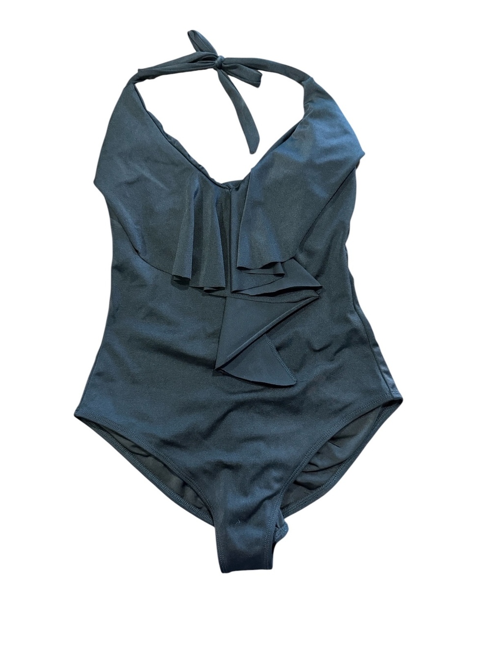 Nicolita Medium Black One-Piece Swimsuit with Ruffle Detail and Halter Neck